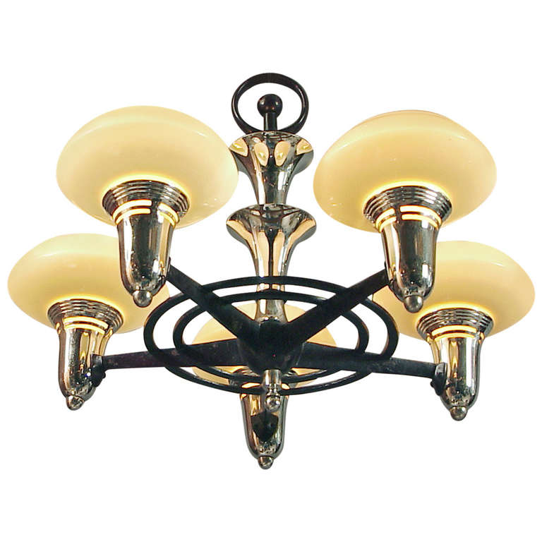 Tops American Art Deco 5-light Chandelier verging on the Modernist!