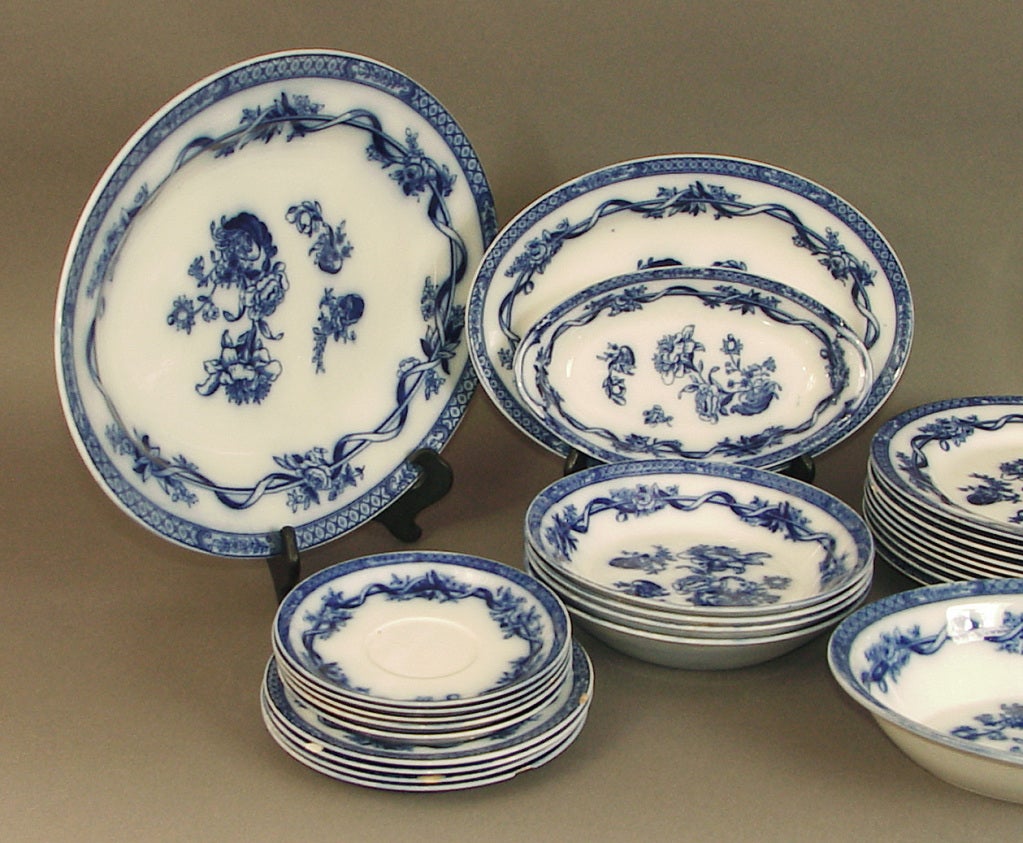 English Dinnerware: Art Nouveau Flow Blue China, Johnson Brothers 