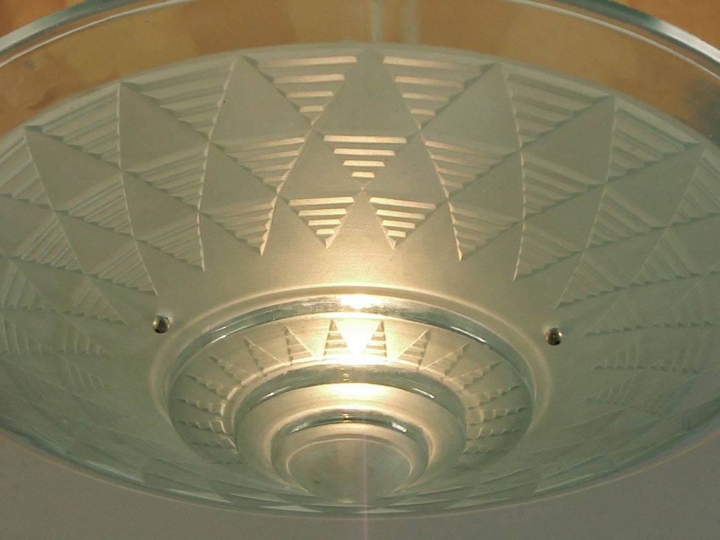 20th Century French Art Deco Short Ceiling Fixture Petitot Geometry For Days!