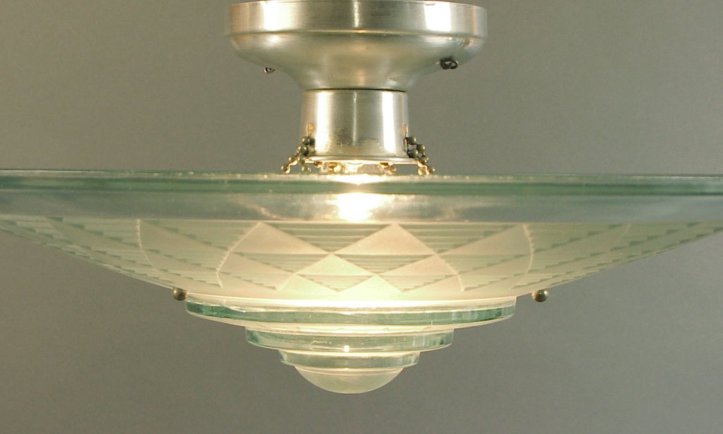 Glass French Art Deco Short Ceiling Fixture Petitot Geometry For Days!