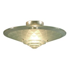 Vintage French Art Deco Short Ceiling Fixture Petitot Geometry For Days!