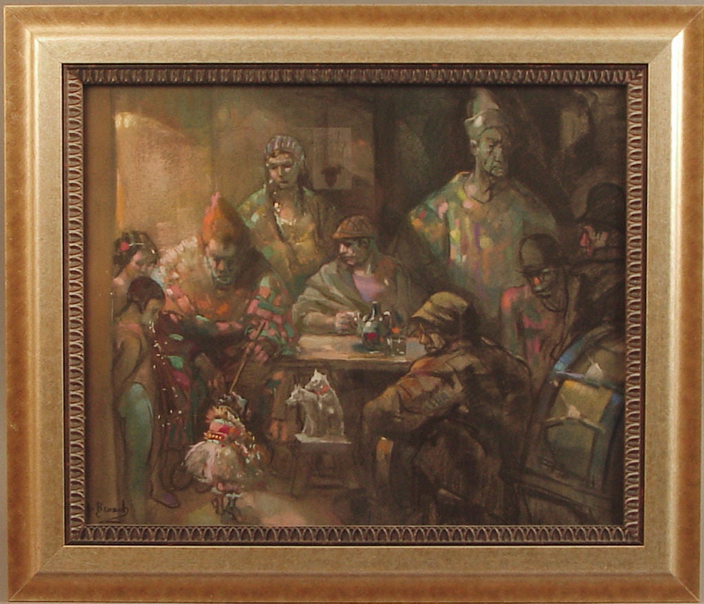 Pastel Drawing by French Auguste Brouet -- Les Saltimbanques For Sale 1