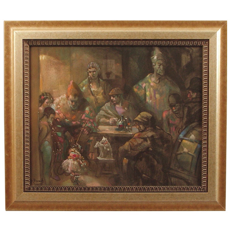 Pastel Drawing by French Auguste Brouet -- Les Saltimbanques For Sale