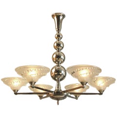 Chrome-Plated Sphere Chandelier, French Art Deco/Moderne, Jacques Adnet?