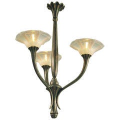Svelte French Art Deco Silver-plated Bronze Chandelier