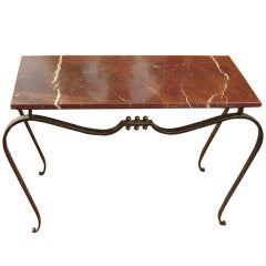 French Art Deco Marble Topped Exceptional Wrought Iron Table