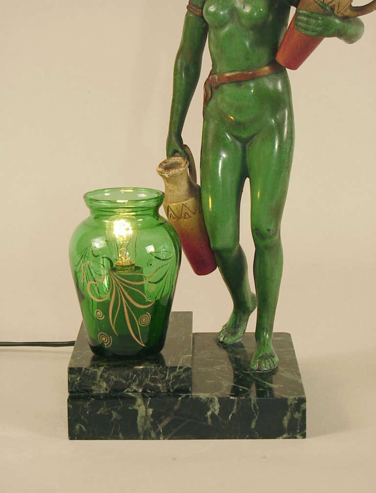 Egyptian Woman Goes to the Well; Art Deco Table Lamp on Marble Base In Excellent Condition For Sale In San Francisco, CA