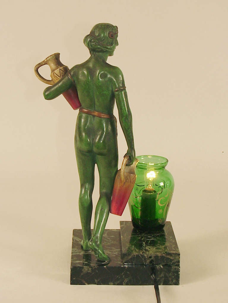 Egyptian Woman Goes to the Well; Art Deco Table Lamp on Marble Base For Sale 3
