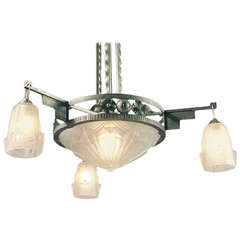 A Seriously Large Muller, Nickel-Plated Wrought Iron French Art Deco Chandelier