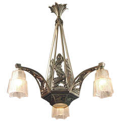 Antique Phenomenal French Art Deco Chandelier with Pyramiding J. Robert Shades