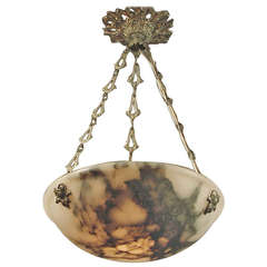 A French Alabaster Bowl with an Exceptional Hanging Apparatus
