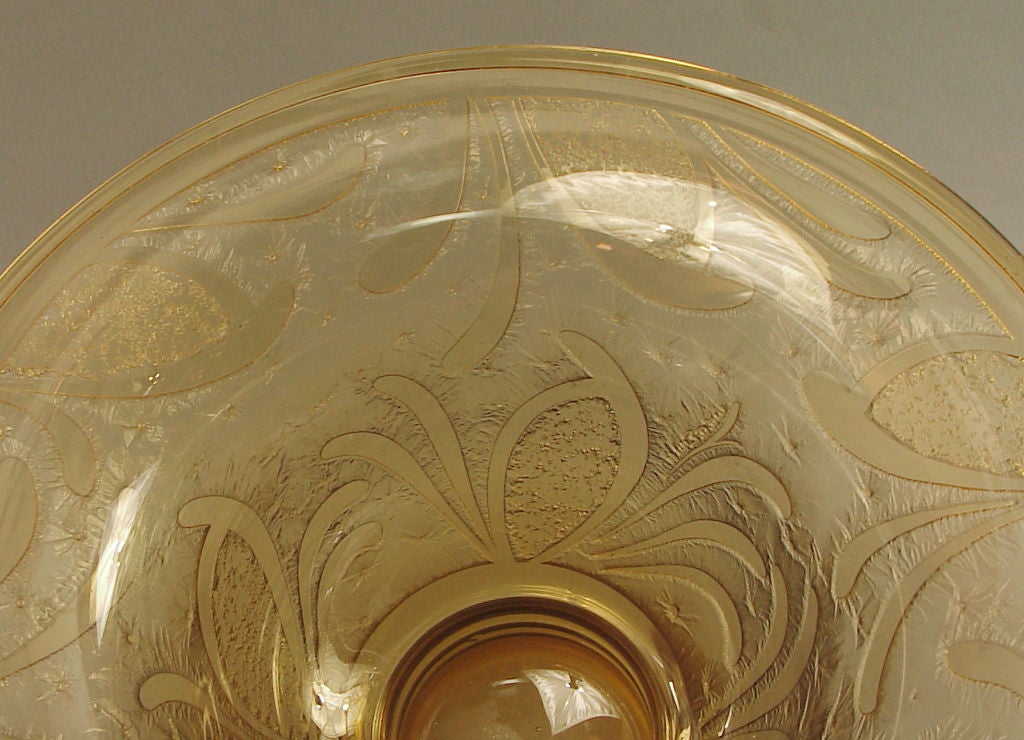 Large Etched Amber Glass Bowl or Vase, French Art Deco 1