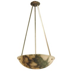 French Art Deco Alabaster Pendant Lighting Bowl, Vivid Markings