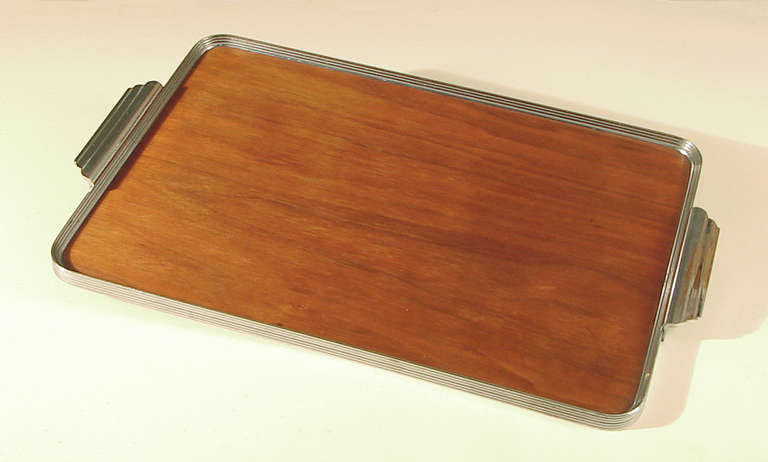 Walter Von Nessen's "Festivity" Art Deco Serving Tray, Walnut & Chrome