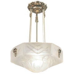 French Art Deco Hexagonal Pendant Chandelier by Degue