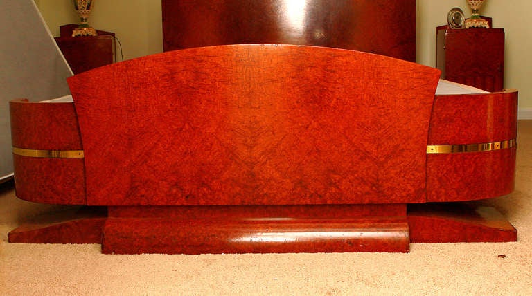 HIgh Style French Art Deco Double Bed, Mahogany and Amboyna Burl In Excellent Condition For Sale In San Francisco, CA