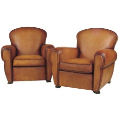 French Art Deco Double Plaque Carmel Serpette Club Chairs