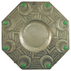 Octagonal Hand-Wrought French Art Deco Pewter Charger or Wall Decoration