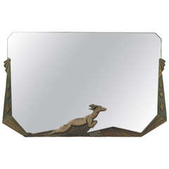 A Gazelle-ornamented Nickel-plated French Art Deco Wall Mirror