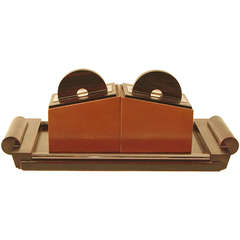 Vintage A French Art Deco Rosewood Serving Tray and Containers