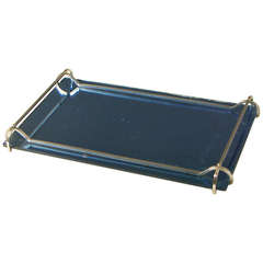 An American Chromed and Cobalt Glass Mirrored Perfume/Serving Tray