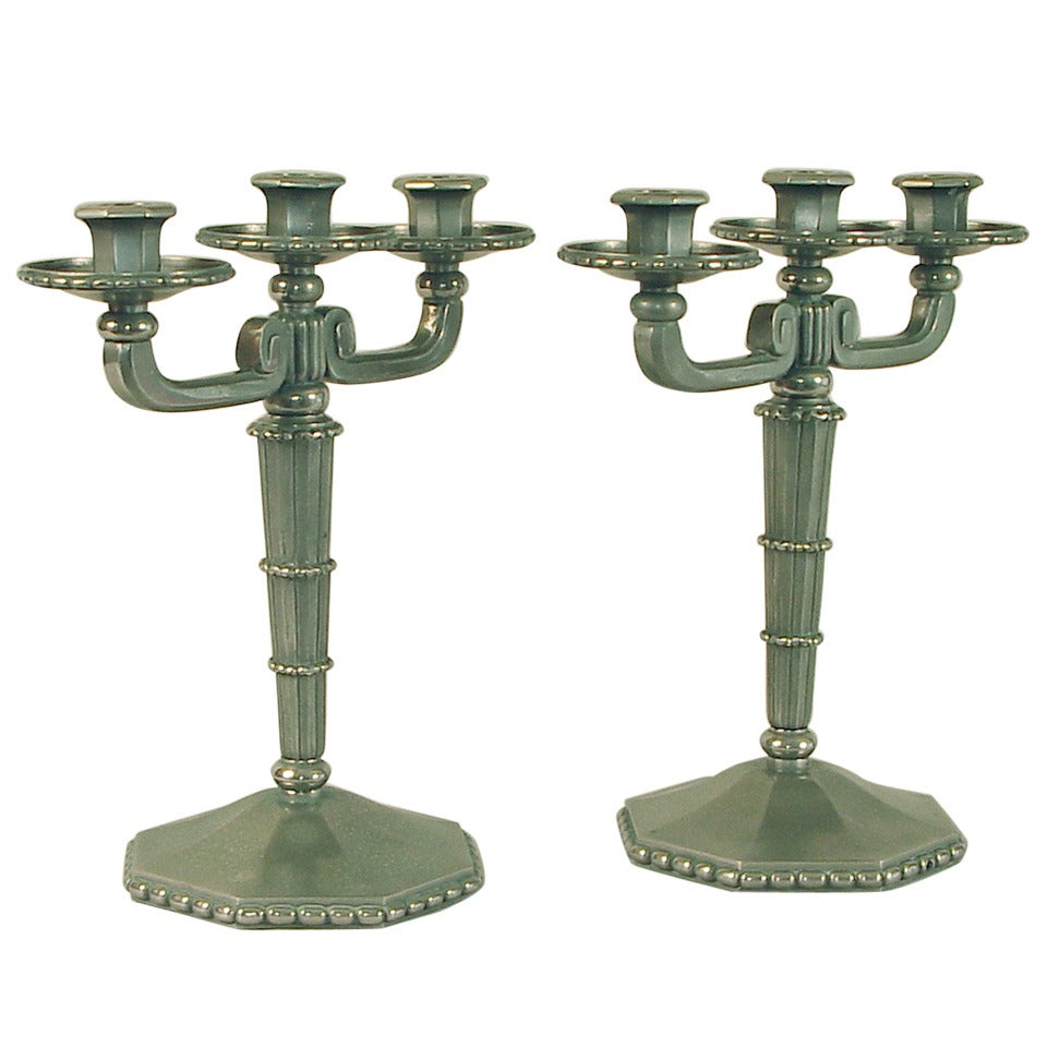 Very Decorative French Nickel-plated, Bronze Art Deco Candelabra For Sale