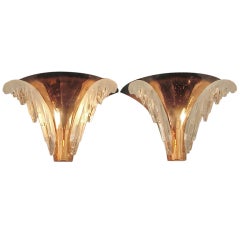 French Art Deco/40's Copper & Glass Icicle Wall Sconces (Cool!)