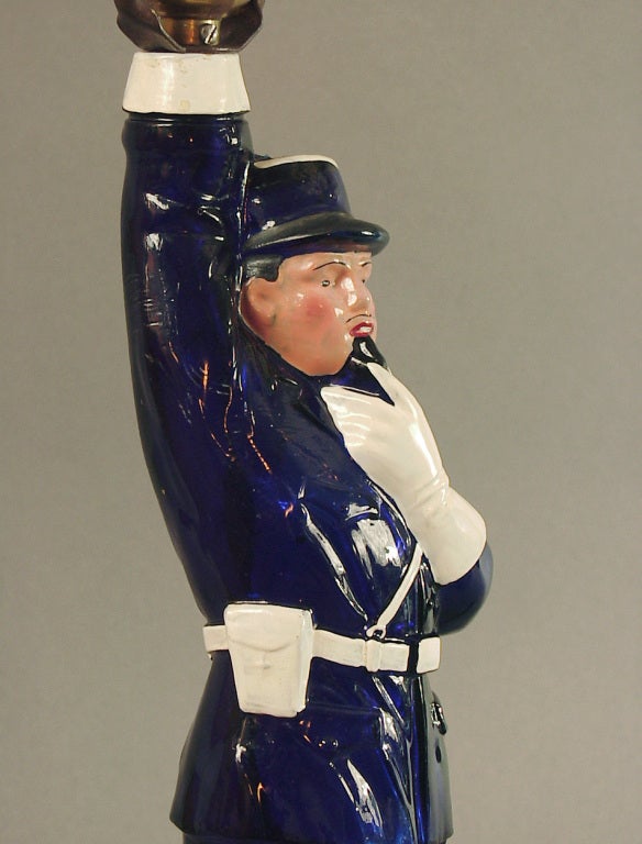 French Art Deco period Gendarme Liquor Bottle As Table Lamp In Good Condition In San Francisco, CA