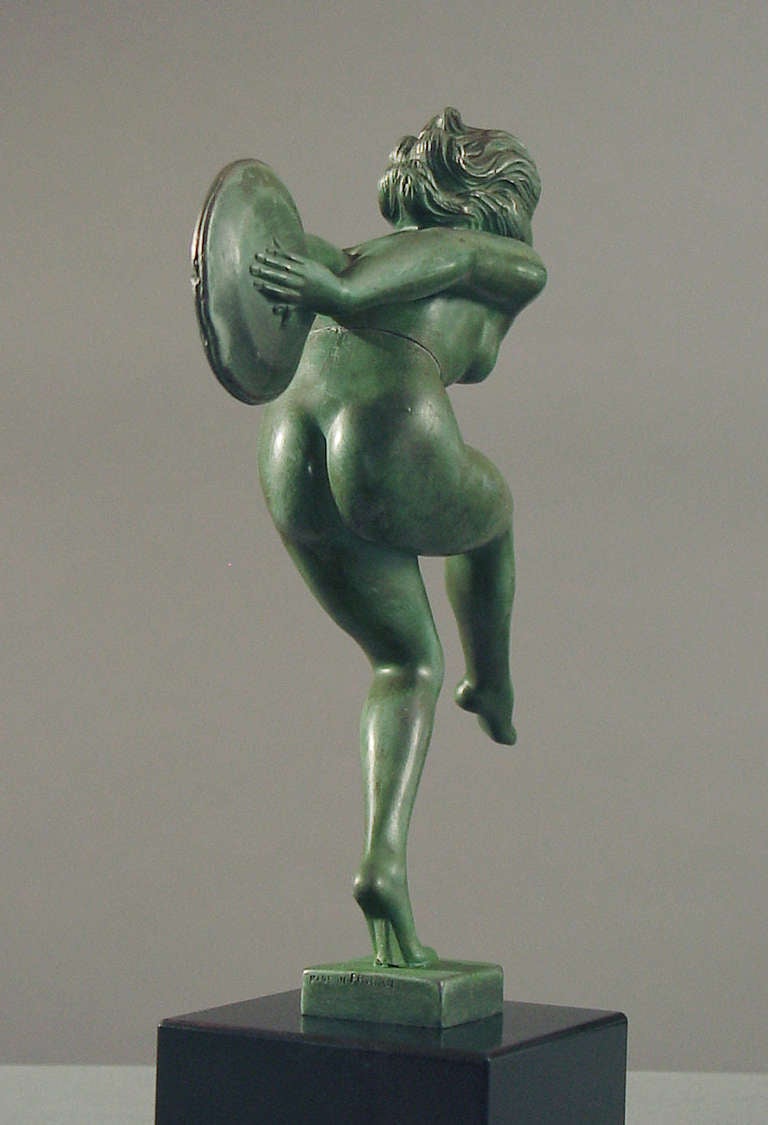 French Art Deco Statue of a Nude Dancer with Cymbals, on Marble Plinth For Sale 2