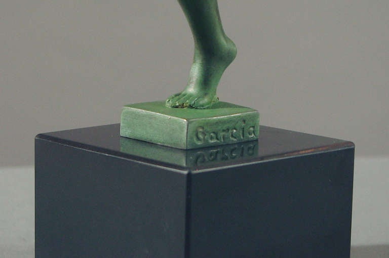 French Art Deco Statue of a Nude Dancer with Cymbals, on Marble Plinth For Sale 4