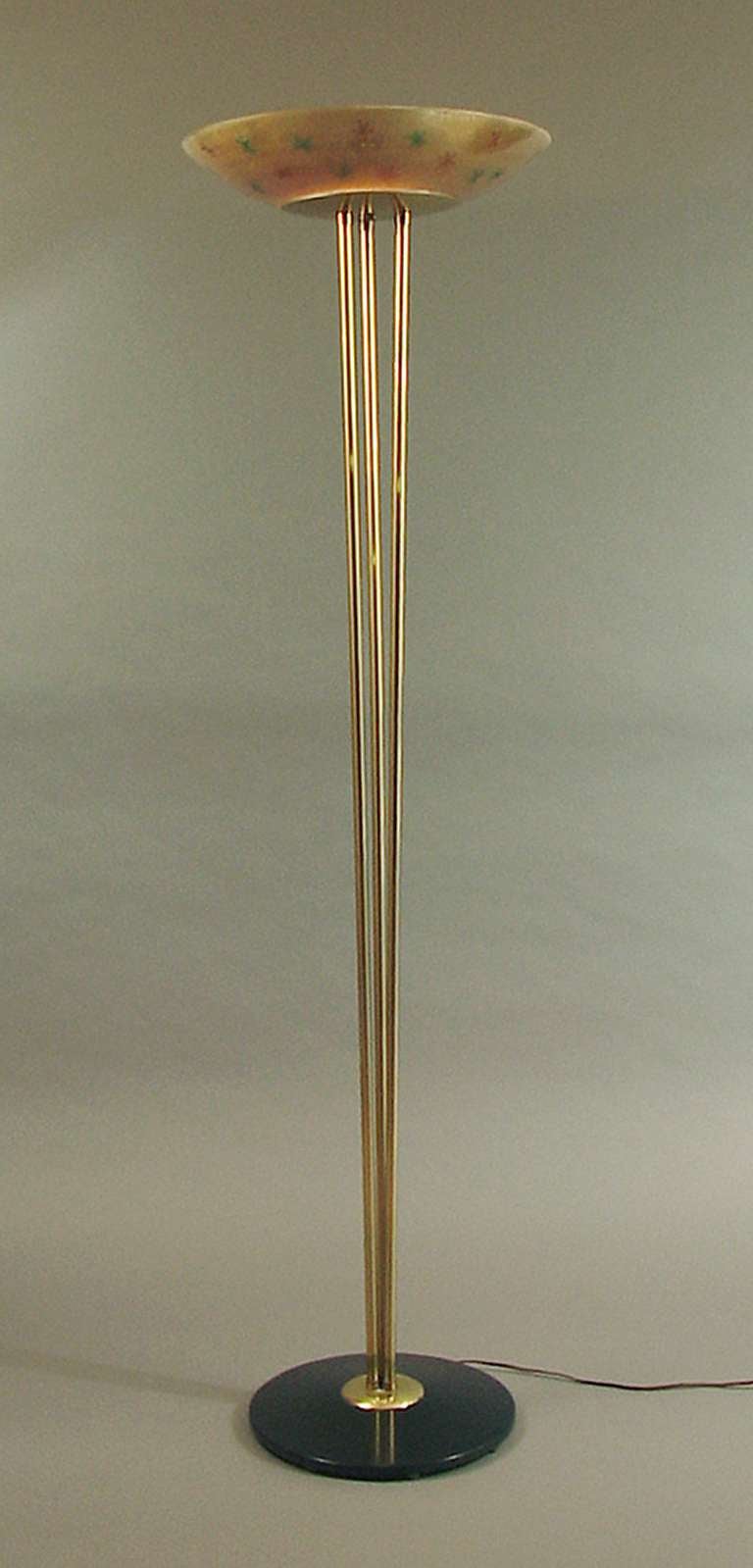 Mid-Century Torchiere Floor Lamp with Cool Decorated Glass Shade