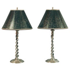Chromed Art Deco Table Lamps with Custom Shades