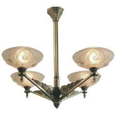 French Art Deco Nickeled Bronze Chandelier with Four Lights