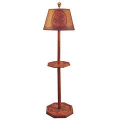 French Art Deco Exotic Veneer Floor Lamp with Table