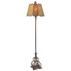 1910 Antique 10-panel Mica-Shaded Wrought Iron Floor Lamp