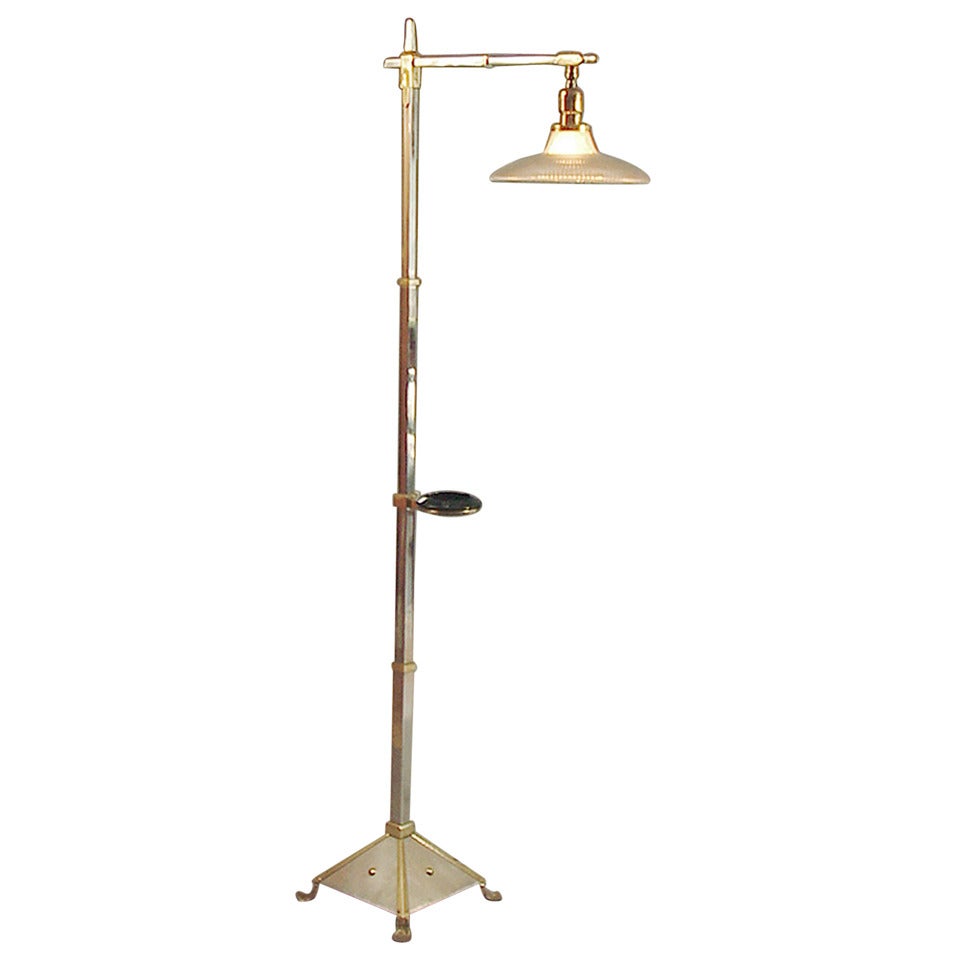 A Fine American Art Deco Bridge Lamp with Holophane Shade