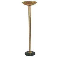 Retro Mid-Century Torchiere Floor Lamp with Cool Decorated Glass Shade