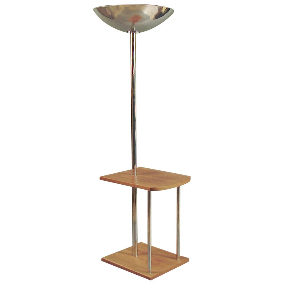 French Art Deco/Moderne Torchiere Floor Lamp with Table at 1stDibs