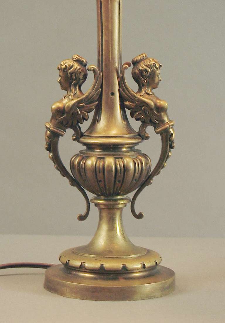 Bronze or Brass French Table Lamp w/ Mica Shade & Mermaids! In Excellent Condition In San Francisco, CA