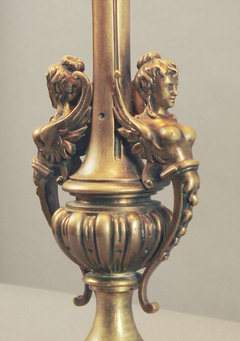 20th Century Bronze or Brass French Table Lamp w/ Mica Shade & Mermaids!