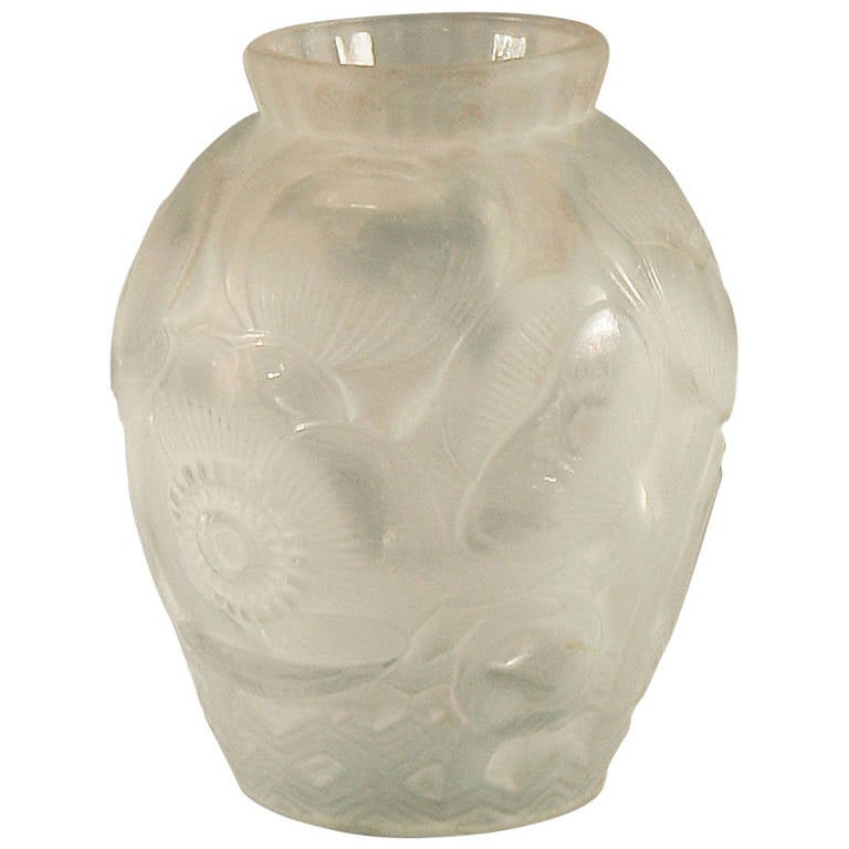 A French Art Deco Molded Glass Vase by Pierre d'Avesn, Lalique Associate For Sale