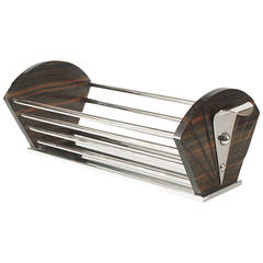 Sculptural French Art Deco Bread or Fruit Basket in Chrome and Rosewood