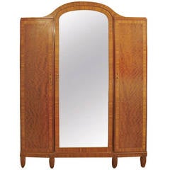 Antique French Art Deco Armoire -- Exotic Hardwood Veneer, Huge Mirror, Endless Storage