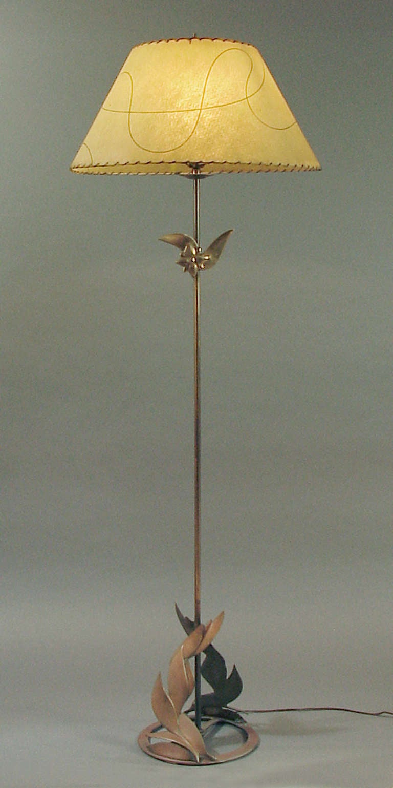 Unusual, Decorative Solid Brass Floor Lamp with Vintage Shade