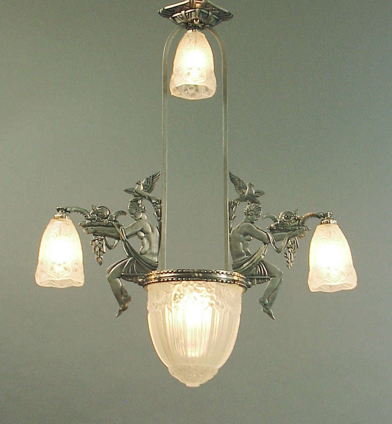 A Stupendous and Sumptuous Art Deco Chandelier -- With Ladies, Birds, Fruit