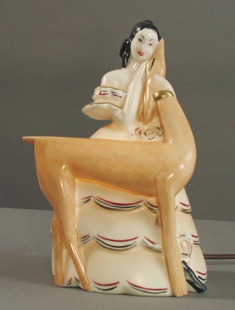 French Art Deco Porcelain Boudoire Lamp by Limoges