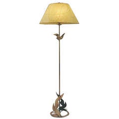 Unusual, Decorative Solid Brass Floor Lamp with Vintage Shade