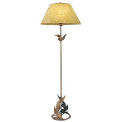 Unusual, Decorative Solid Brass Floor Lamp with Vintage Shade
