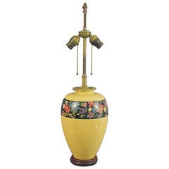 Decorated Japanese Porcelain Lamp Base on Wood Stand
