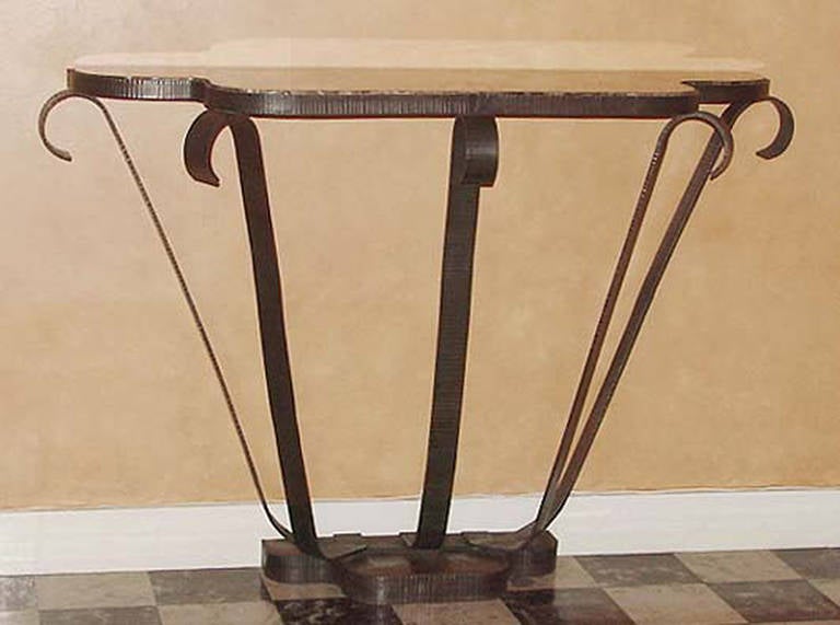Extra-large French Art Deco Wrought Iron and Marble Console